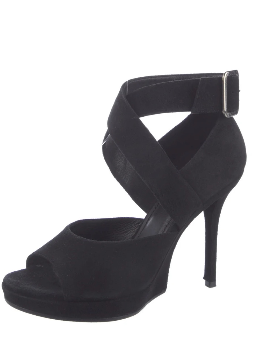 Yves Saint Laurent Black Suede Tribute Peep-Toe Platform Heels